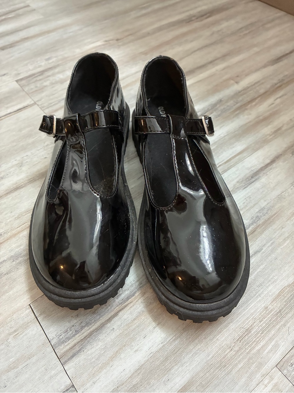 Old Navy Glossy Black T-Strap Lug Sole Kids Dress Shoes